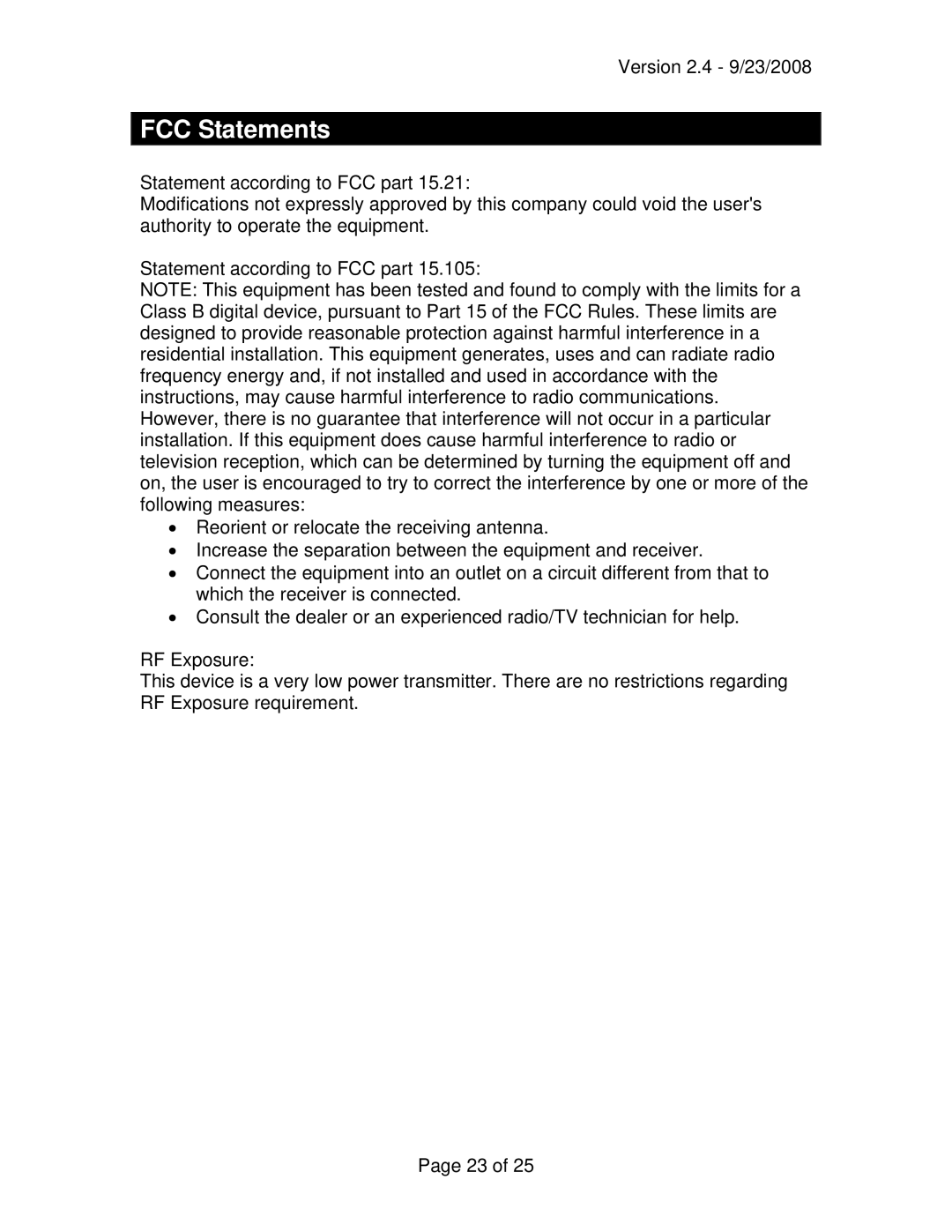 La Crosse Technology WD-3103U owner manual FCC Statements 