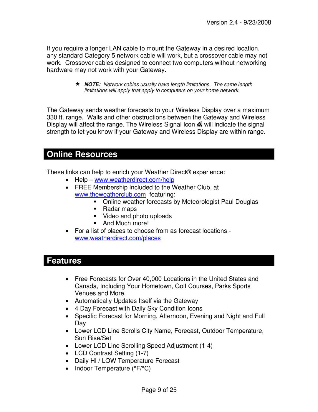 La Crosse Technology WD-3103U owner manual Online Resources, Features 