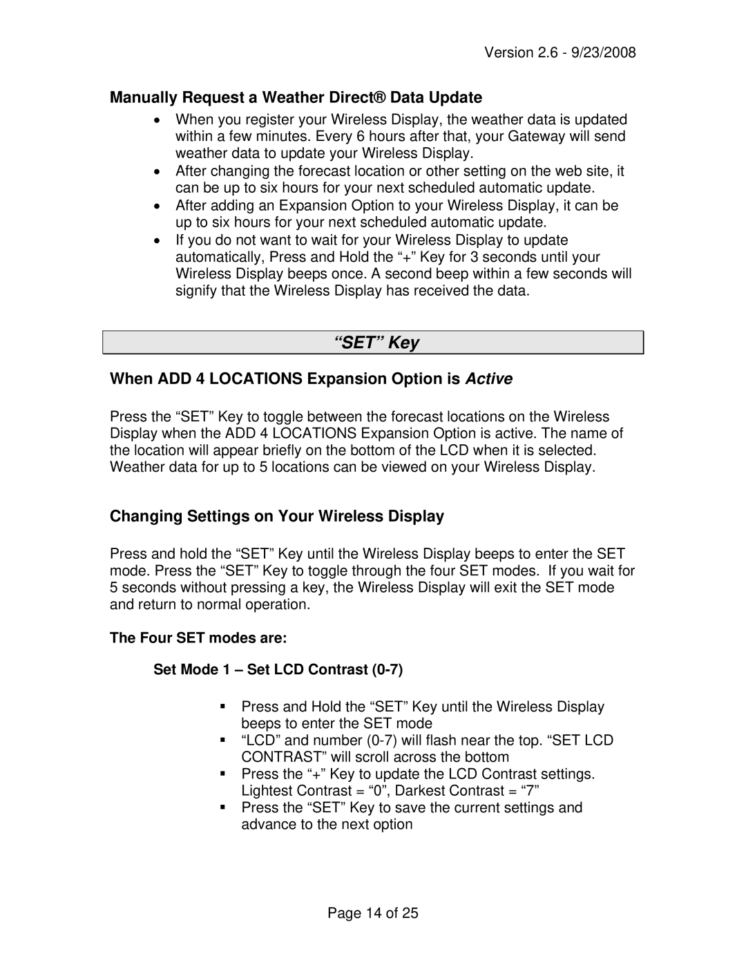 La Crosse Technology WD-3105 owner manual SET Key, Manually Request a Weather Direct Data Update 