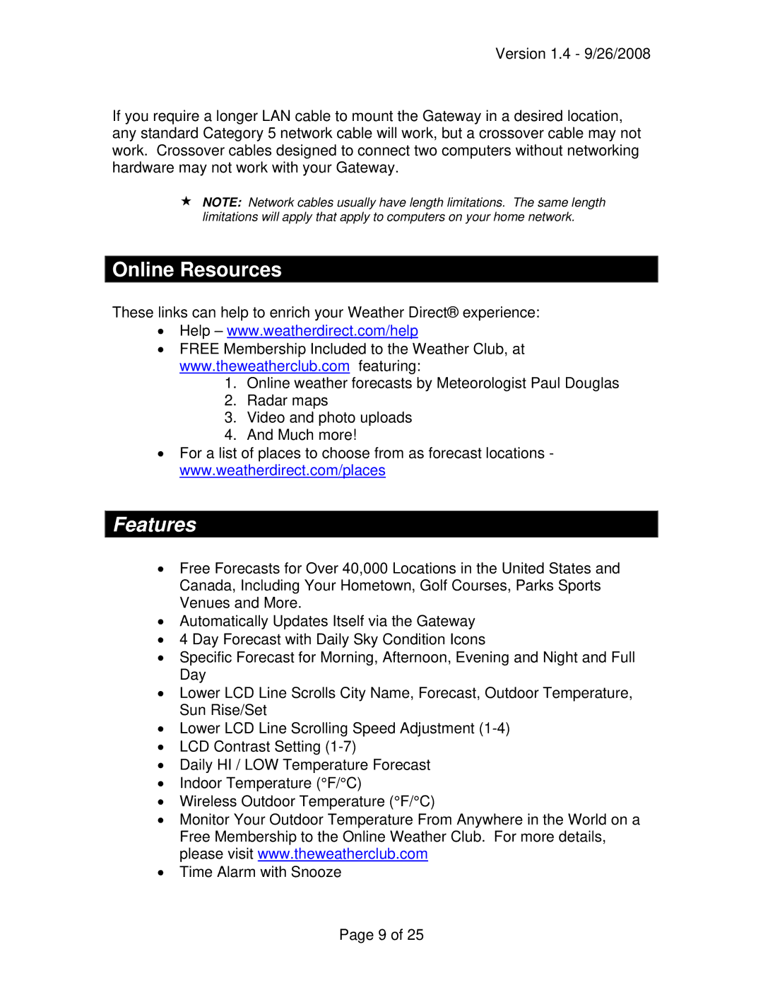 La Crosse Technology WD-3209 owner manual Online Resources, Features 