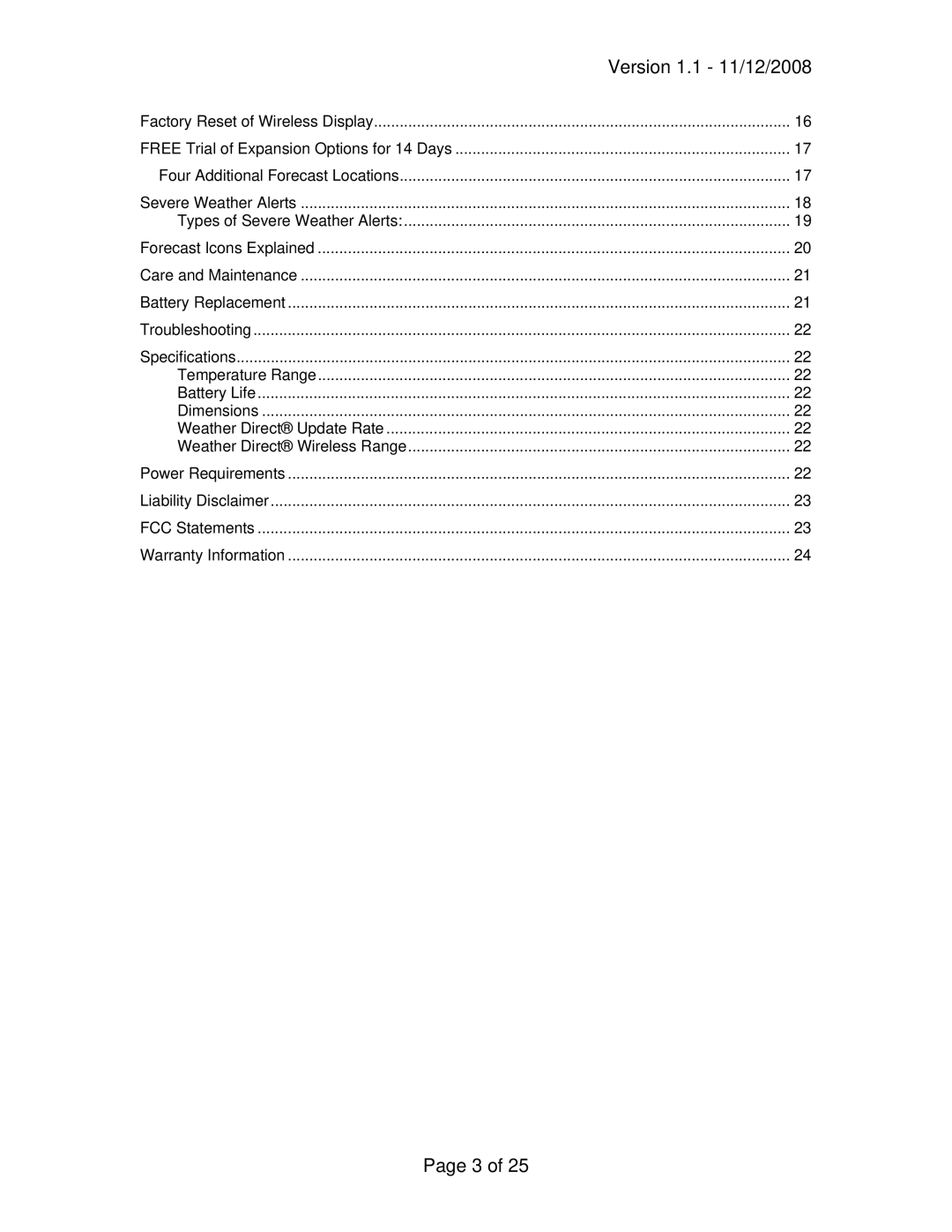 La Crosse Technology WD-3210 owner manual Version 1.1 11/12/2008 