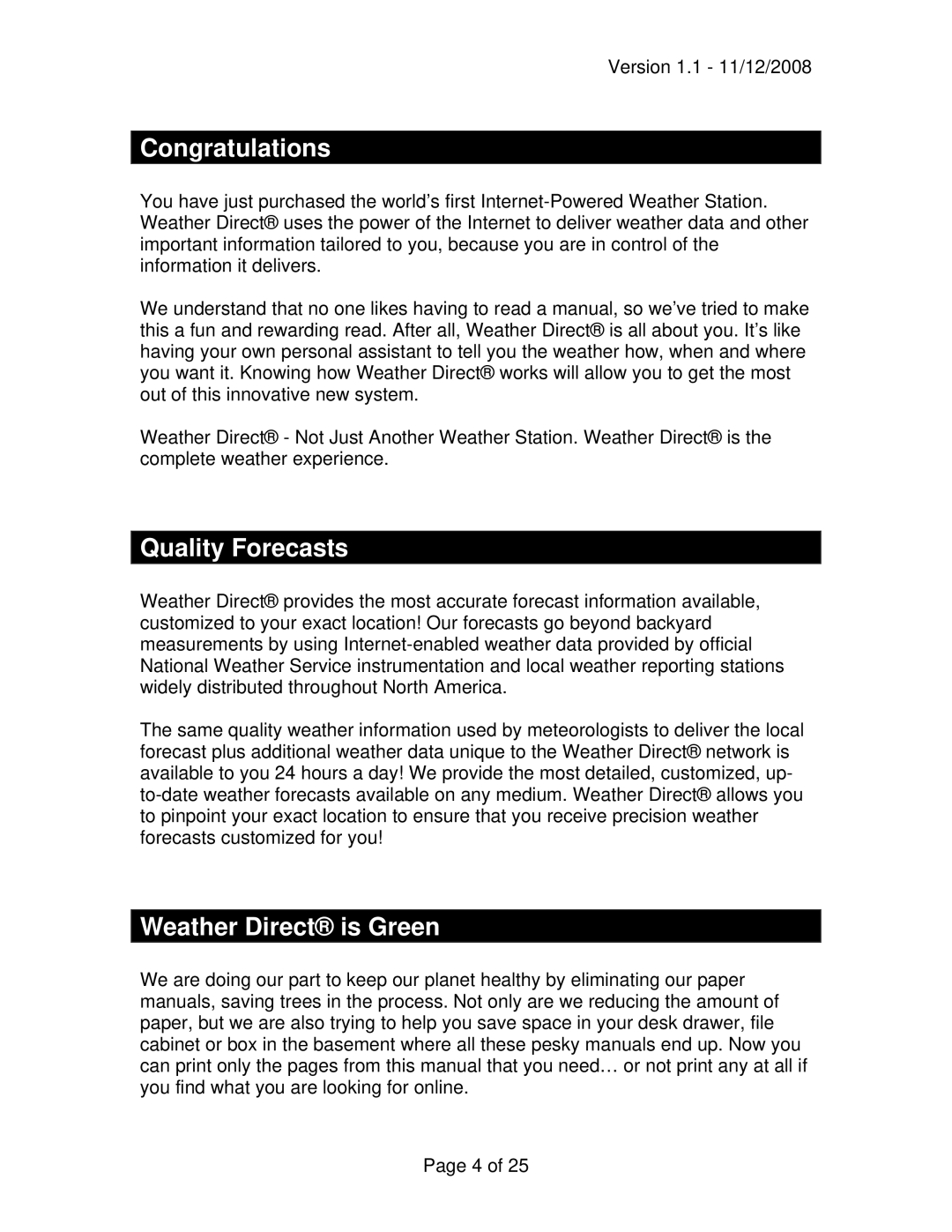 La Crosse Technology WD-3210 owner manual Congratulations, Quality Forecasts, Weather Direct is Green 