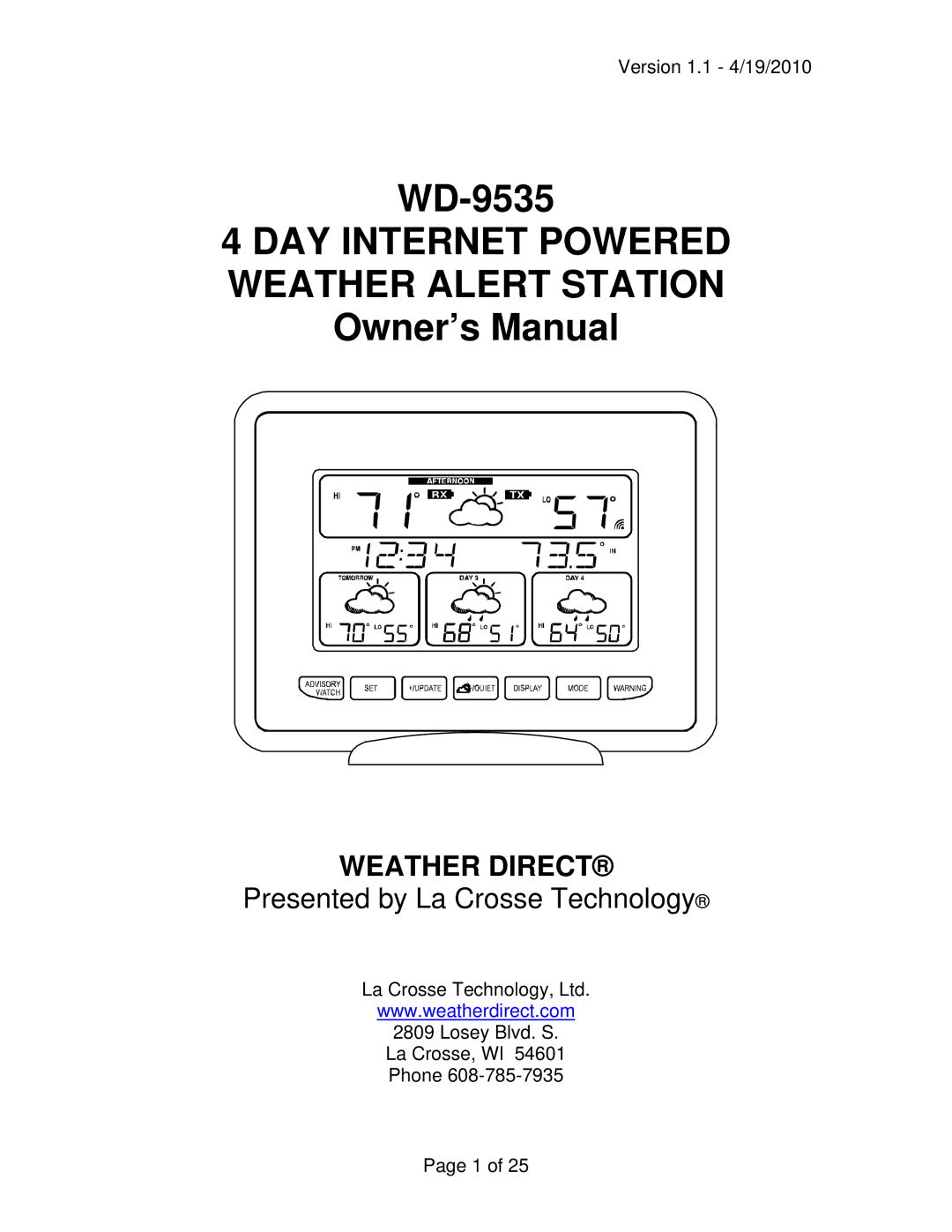 La Crosse Technology WD-9535 owner manual 