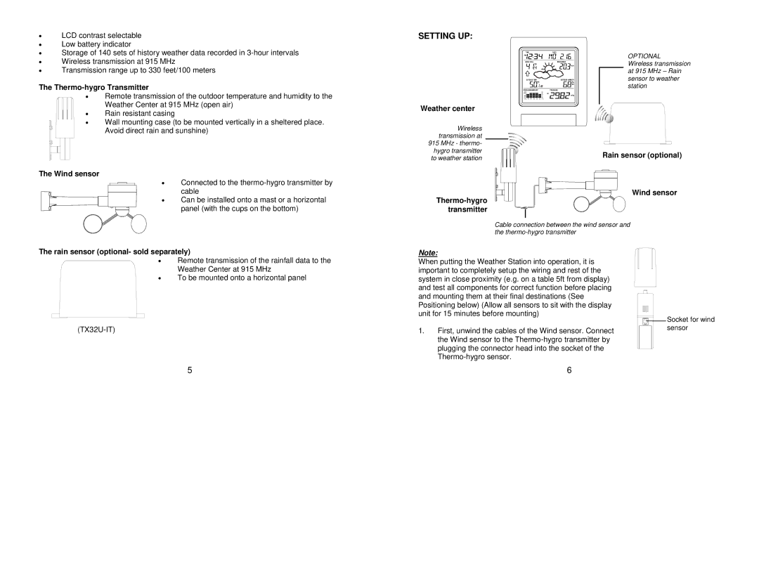 La Crosse Technology WS- 1912 instruction manual Setting UP 