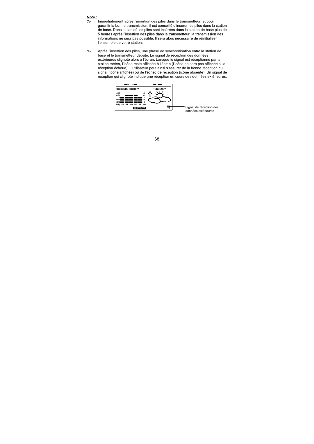 La Crosse Technology WS-1610TWC-IT quick setup manual Signal de réception des données extérieures 