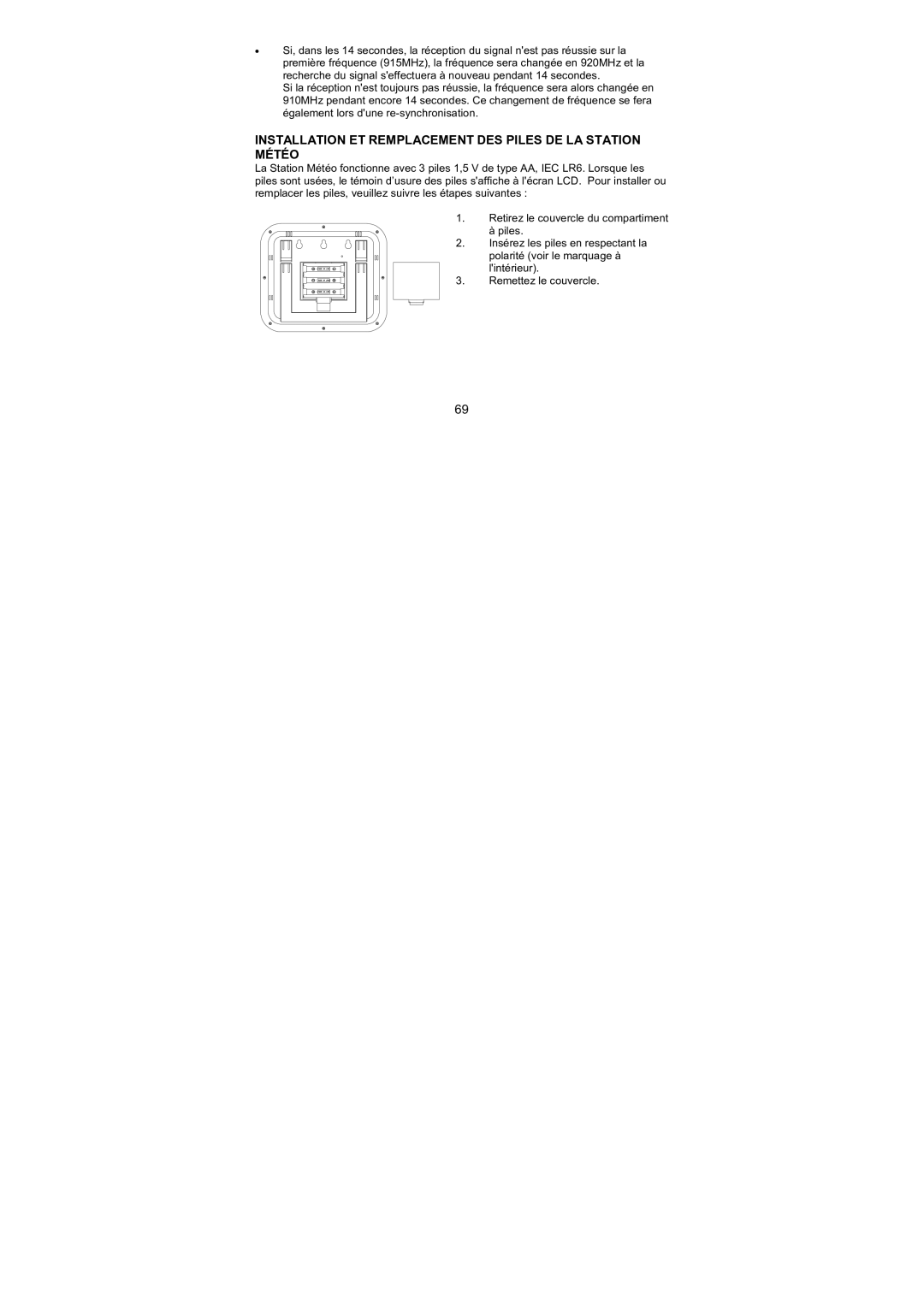 La Crosse Technology WS-1610TWC-IT quick setup manual Installation ET Remplacement DES Piles DE LA Station Météo 