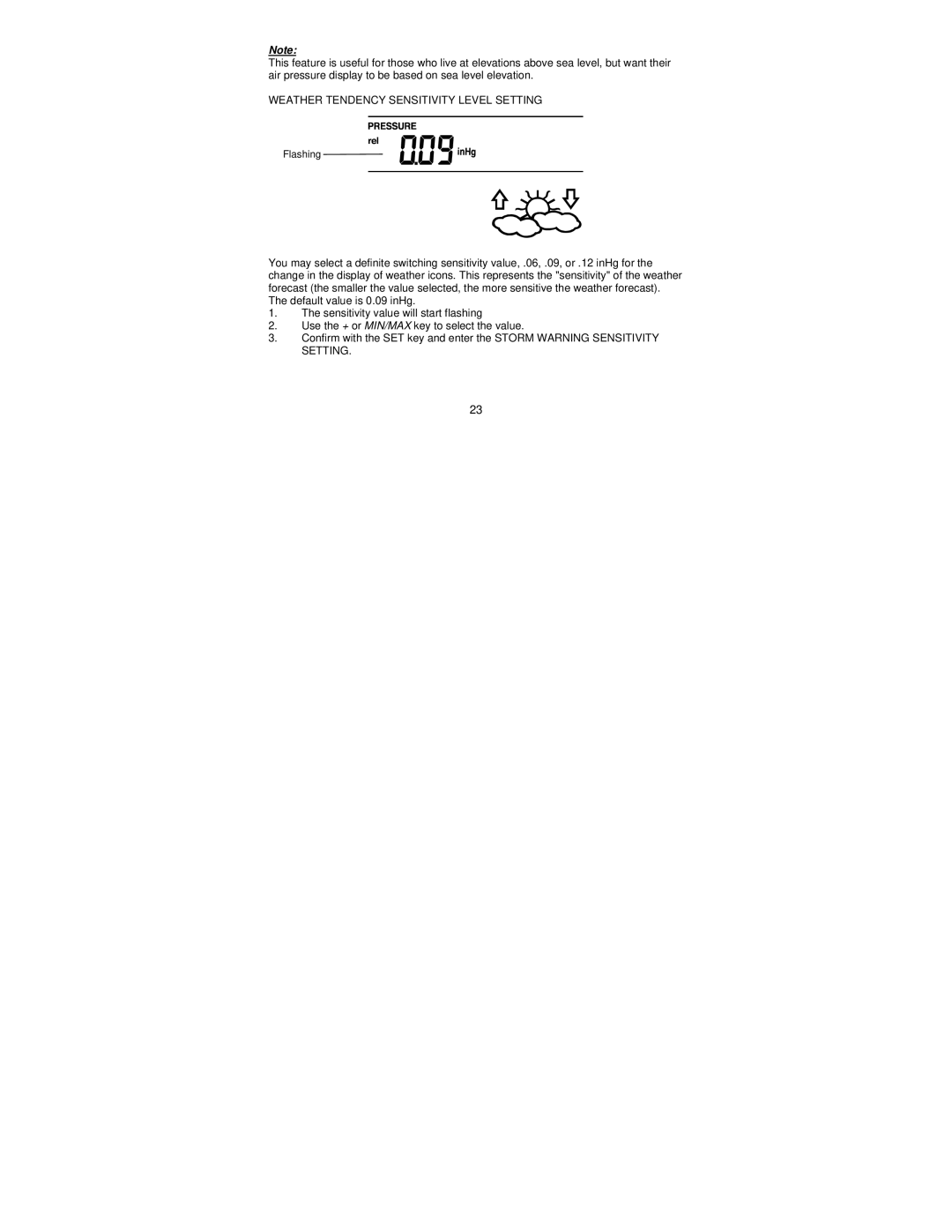 La Crosse Technology WS-1612 operation manual Weather Tendency Sensitivity Level Setting 