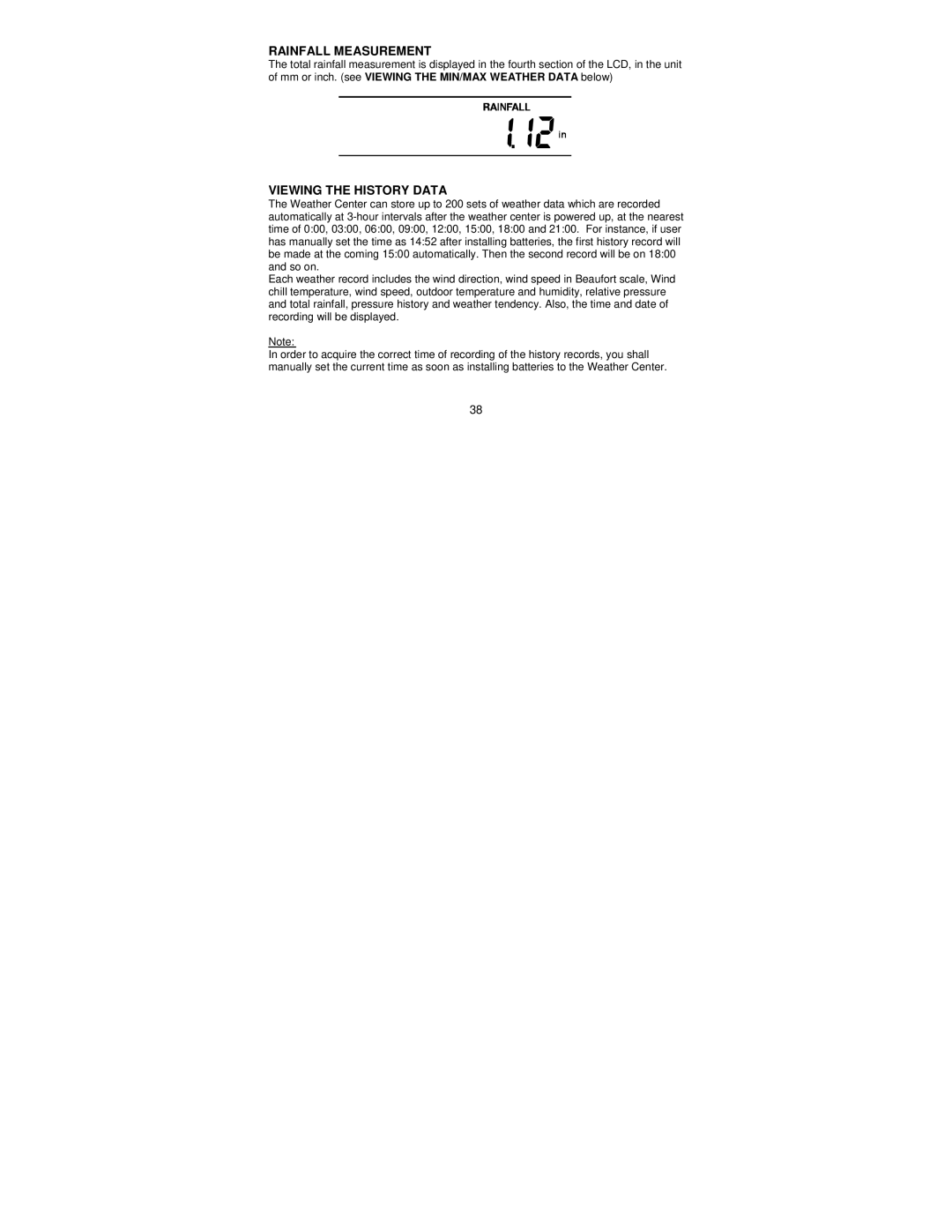 La Crosse Technology WS-1612 operation manual Rainfall Measurement, Viewing the History Data 