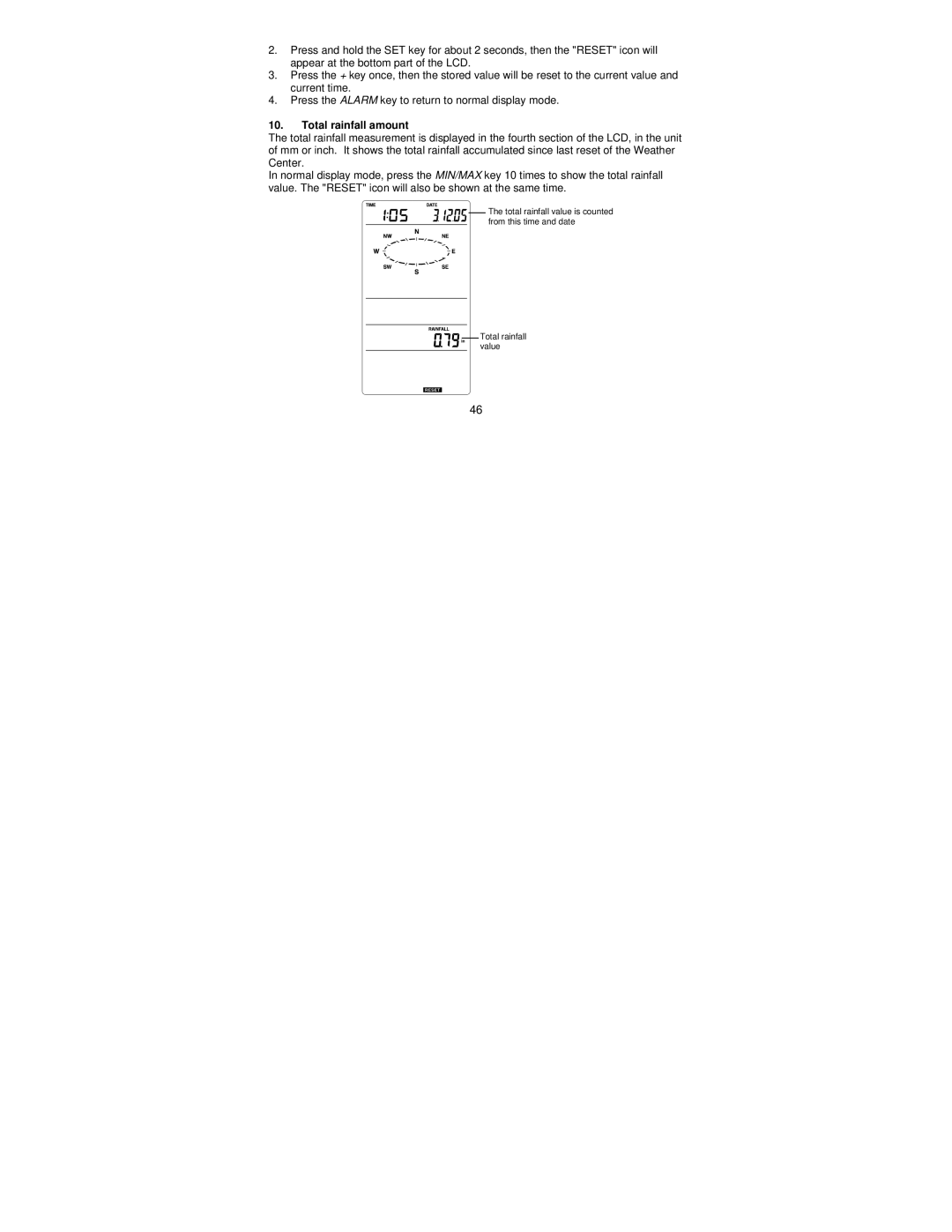 La Crosse Technology WS-1612 operation manual Total rainfall amount 