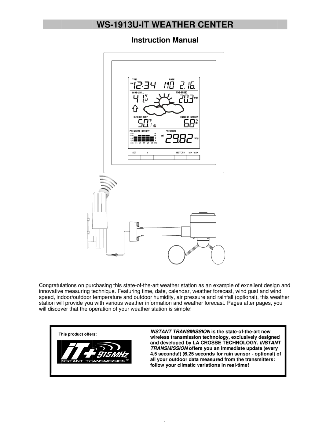 La Crosse Technology manual WS-1913U-IT Weather Center 