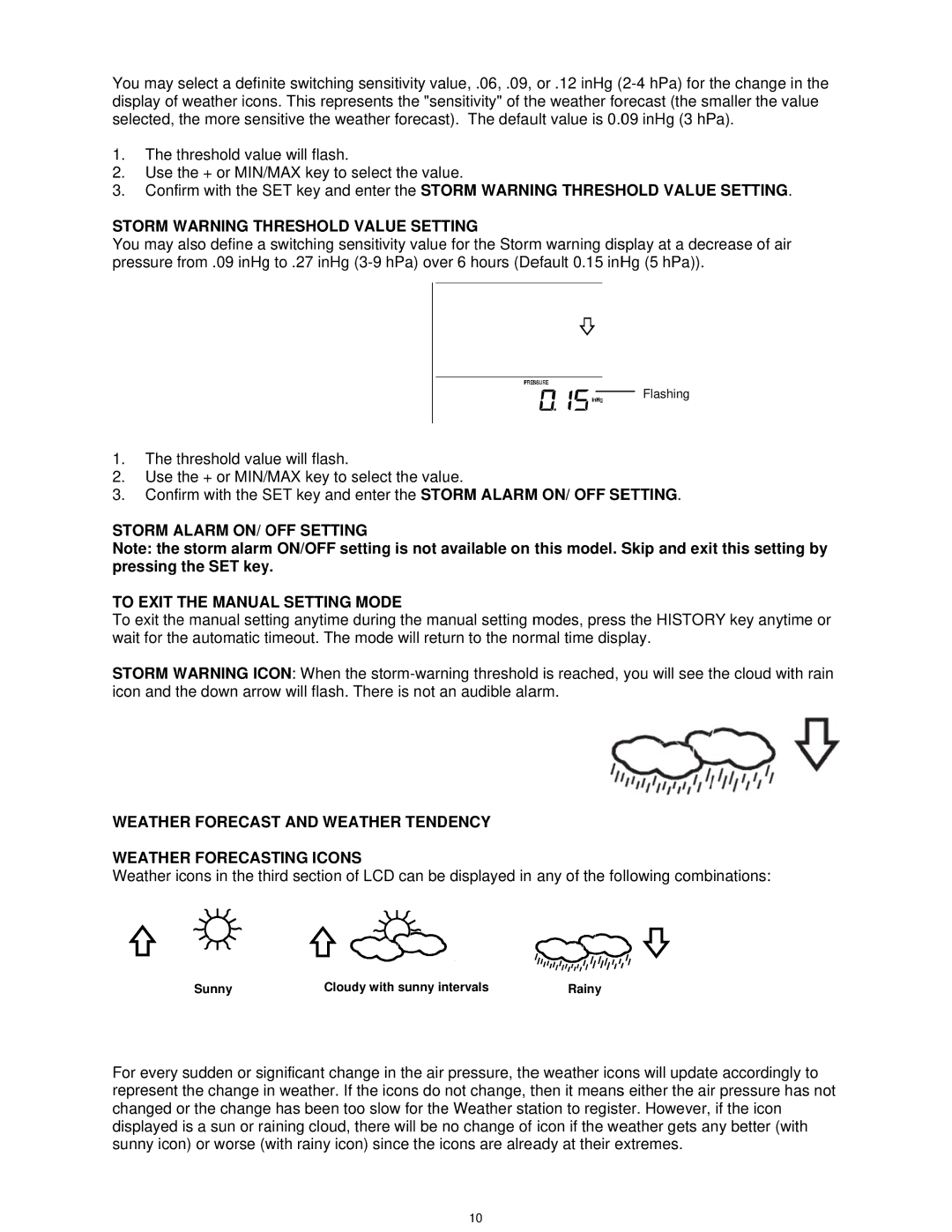 La Crosse Technology WS-1913U-IT manual Storm Warning Threshold Value Setting 