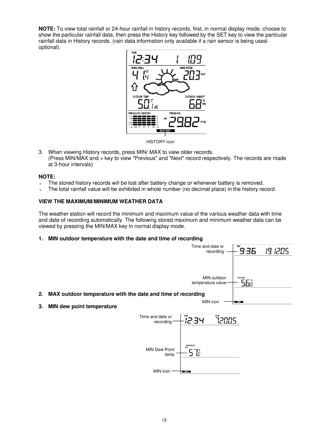 La Crosse Technology WS-1913U-IT manual View the MAXIMUM/MINIMUM Weather Data 