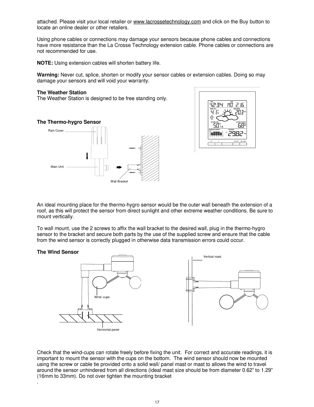 La Crosse Technology WS-1913U-IT manual Weather Station, Thermo-hygro Sensor 