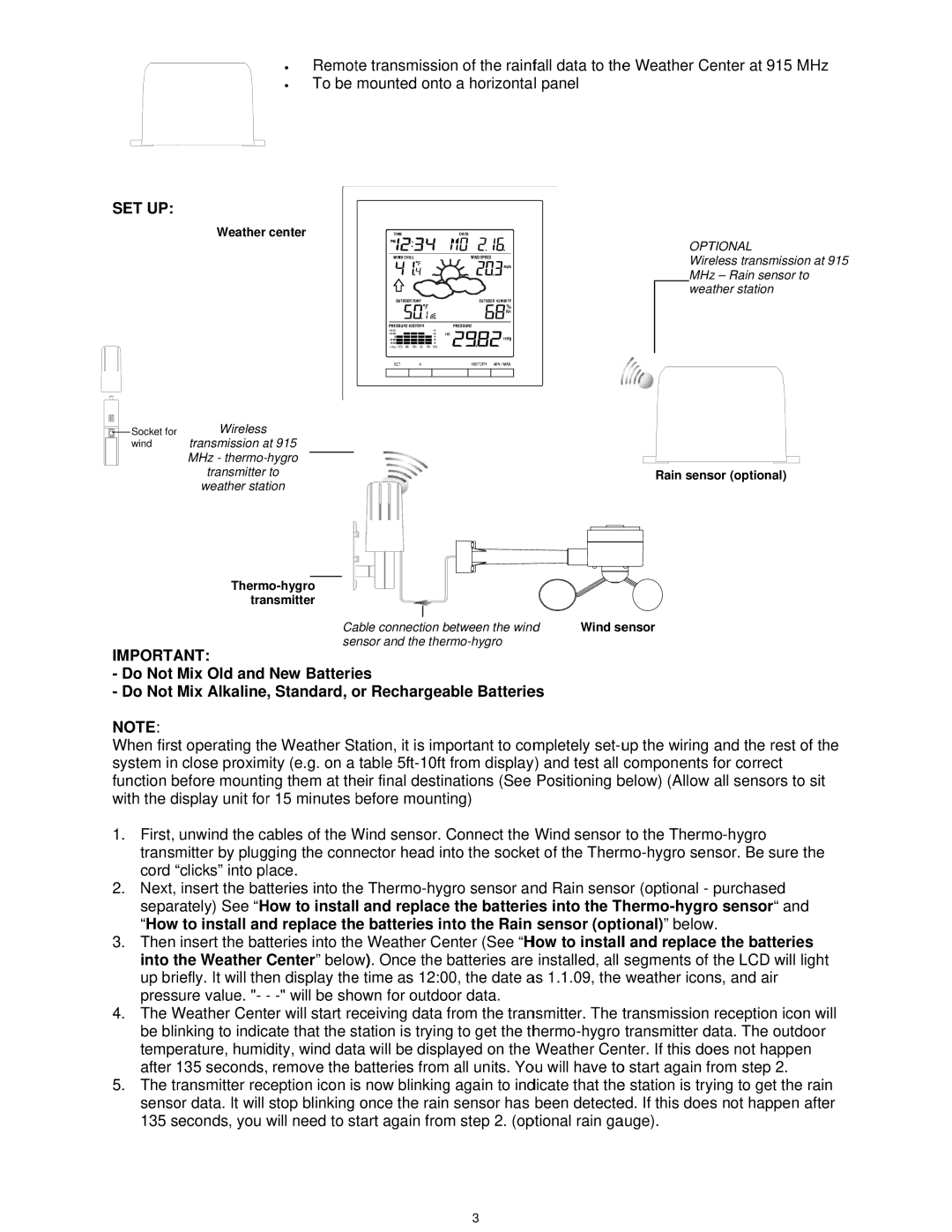 La Crosse Technology WS-1913U-IT manual Set Up, Weather center 