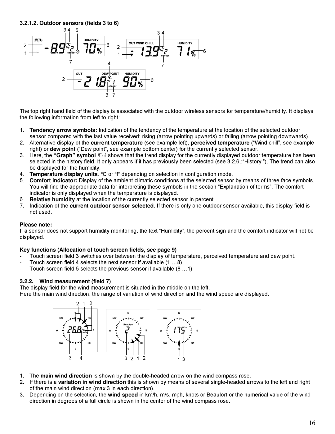 La Crosse Technology WS-2510 manual Outdoor sensors fields 3 to, Wind measurement field 