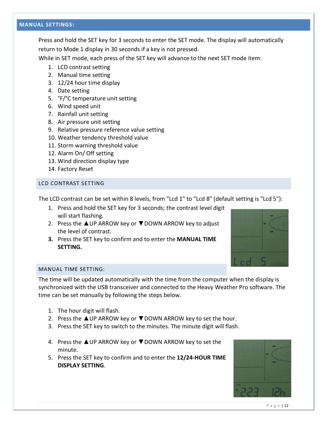 La Crosse Technology WS-2811U-IT manual Setting 