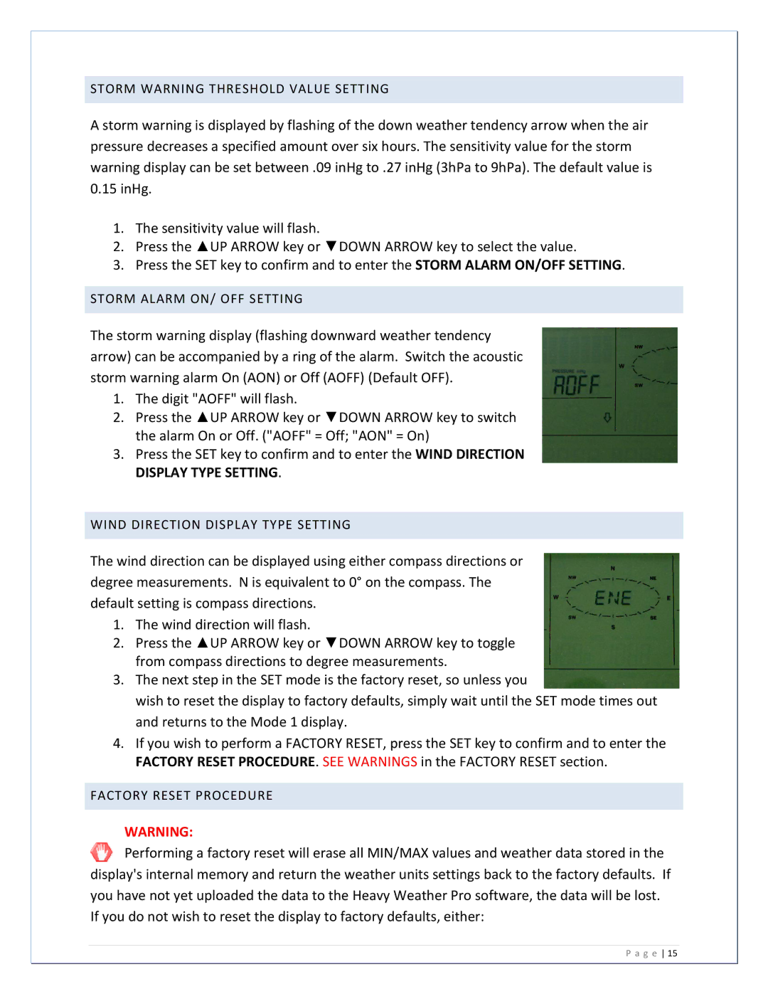 La Crosse Technology WS-2811U-IT manual Storm Warning Threshold Value Setting 