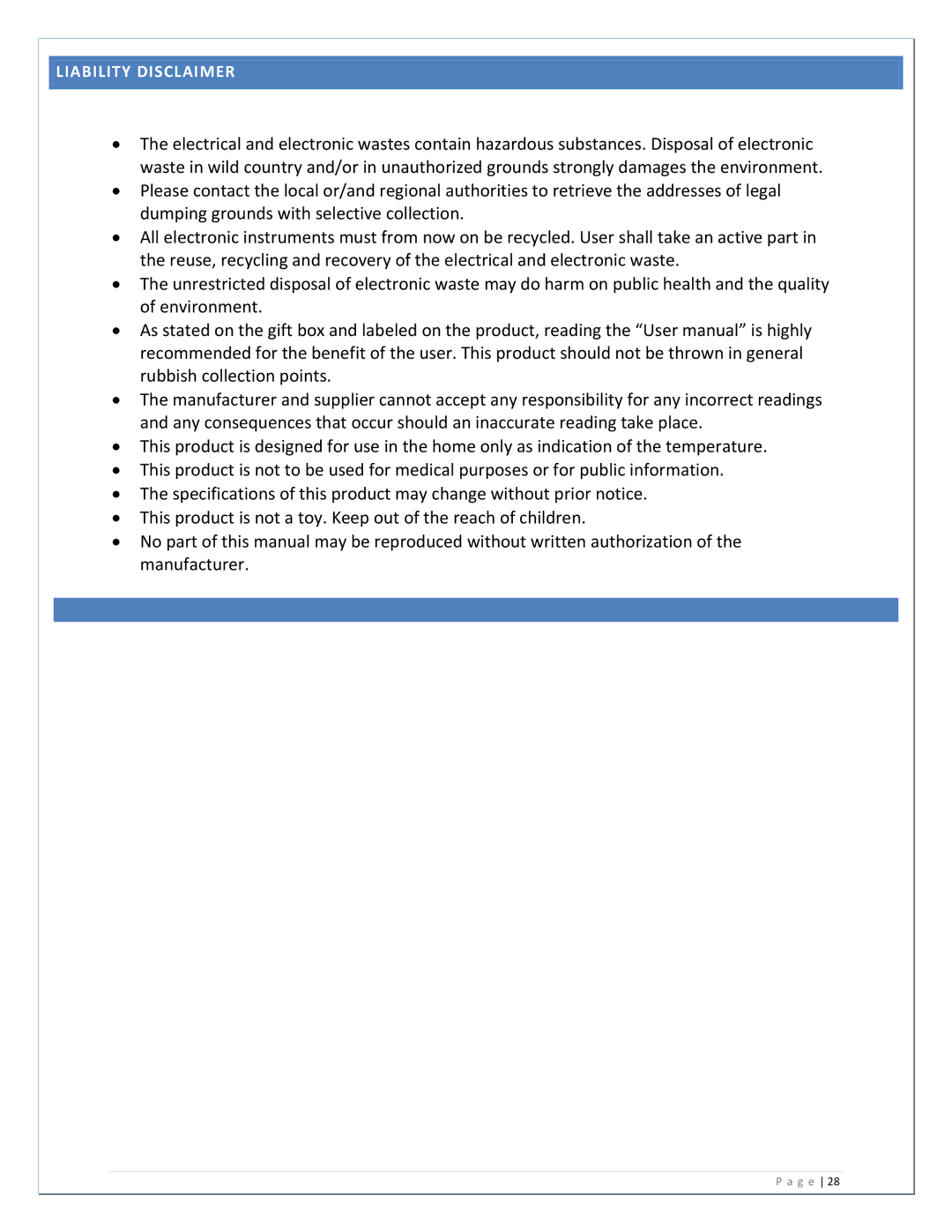 La Crosse Technology WS-2811U-IT manual Liability Disclaimer 