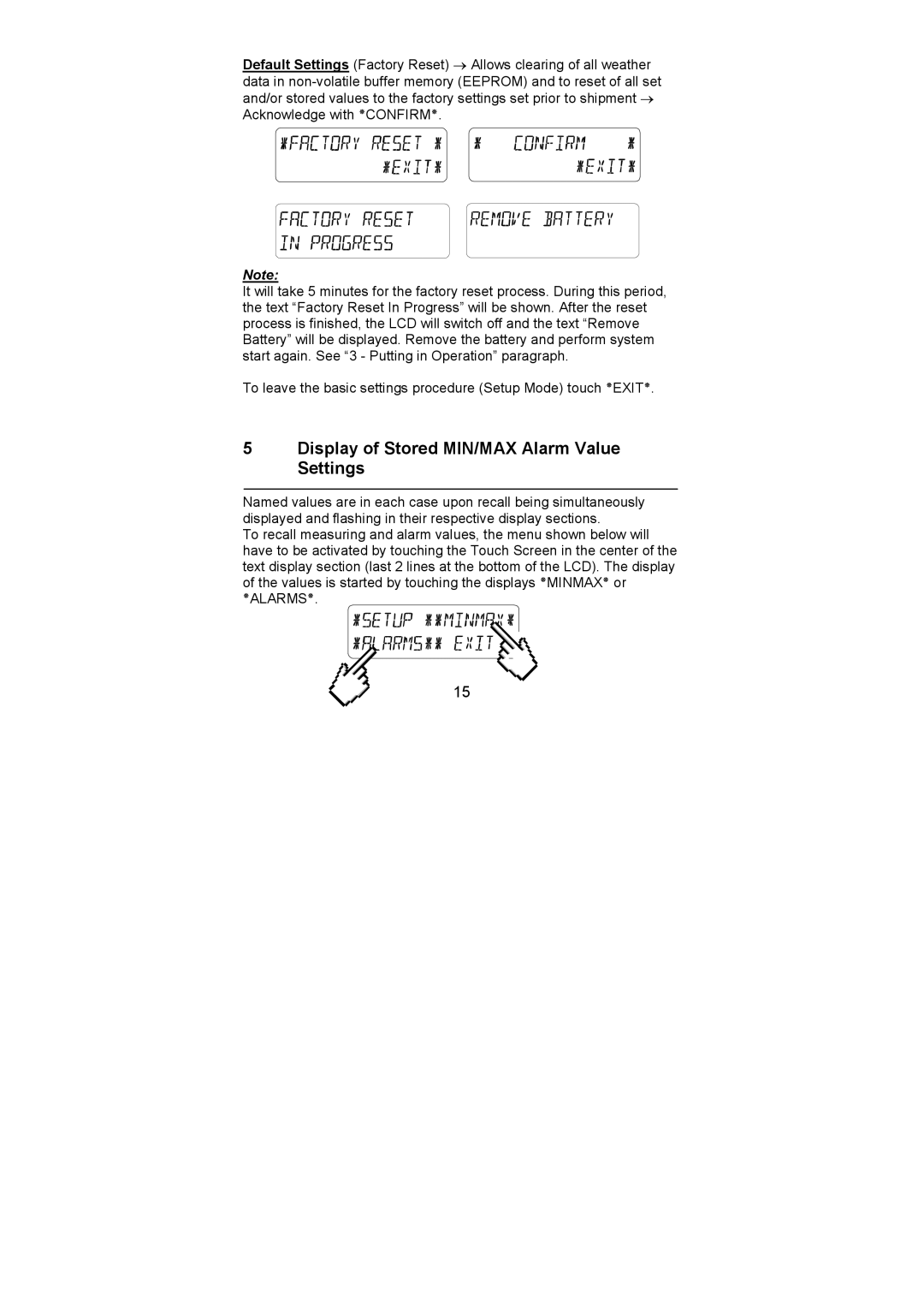 La Crosse Technology WS-3512 operation manual Display of Stored MIN/MAX Alarm Value Settings 