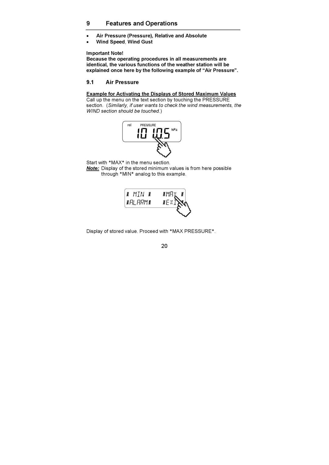 La Crosse Technology WS-3512 operation manual Features and Operations, Air Pressure 