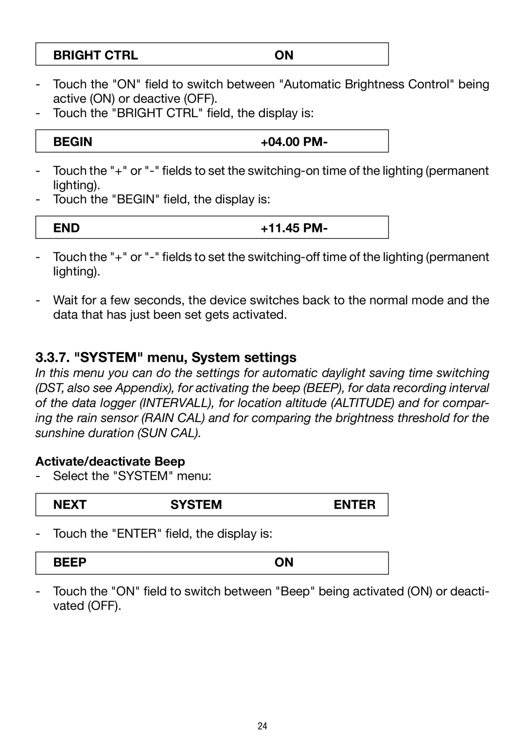 La Crosse Technology WS 550 US operating instructions System menu, System settings 