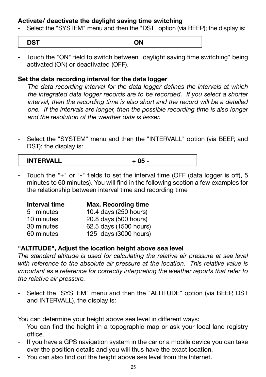 La Crosse Technology WS 550 US operating instructions Dst, Intervall 