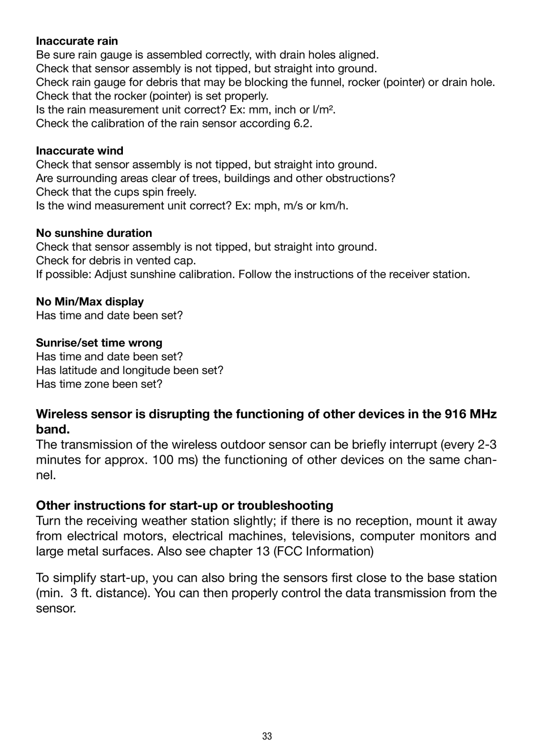 La Crosse Technology WS 550 US operating instructions Other instructions for start-up or troubleshooting, Inaccurate rain 