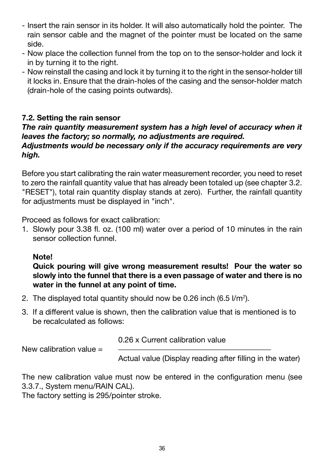 La Crosse Technology WS 550 US operating instructions Setting the rain sensor 