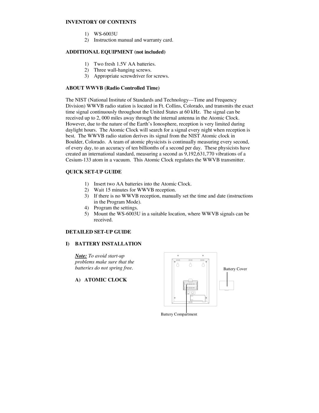 La Crosse Technology WS-6003U instruction manual Inventory of Contents, Quick SET-UP Guide 