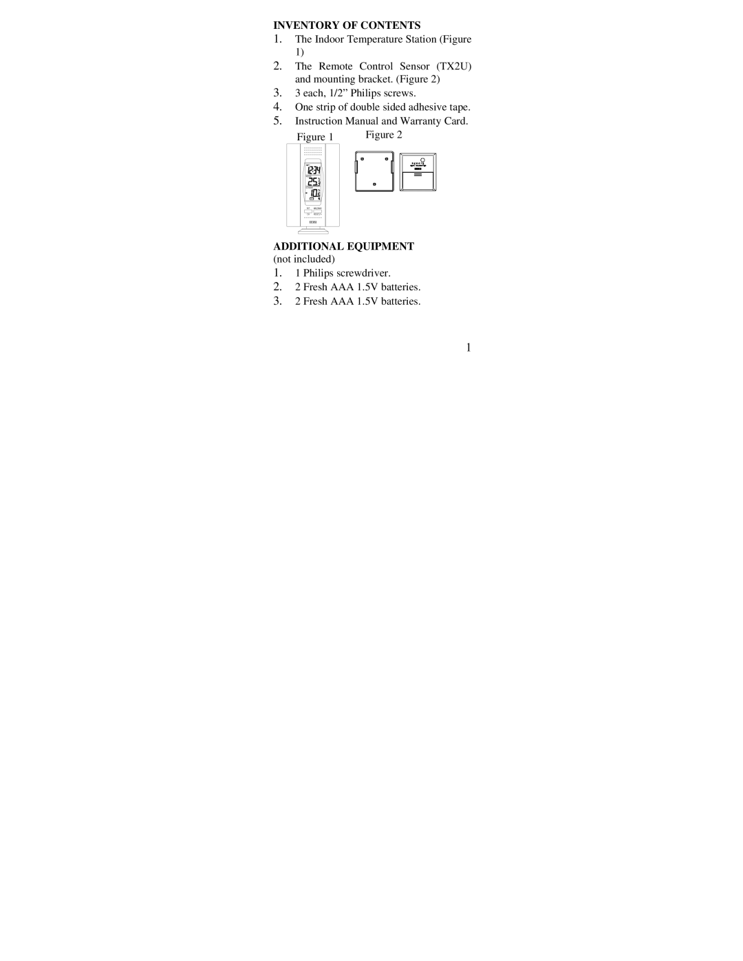 La Crosse Technology WS-7013TWC quick start Inventory of Contents 