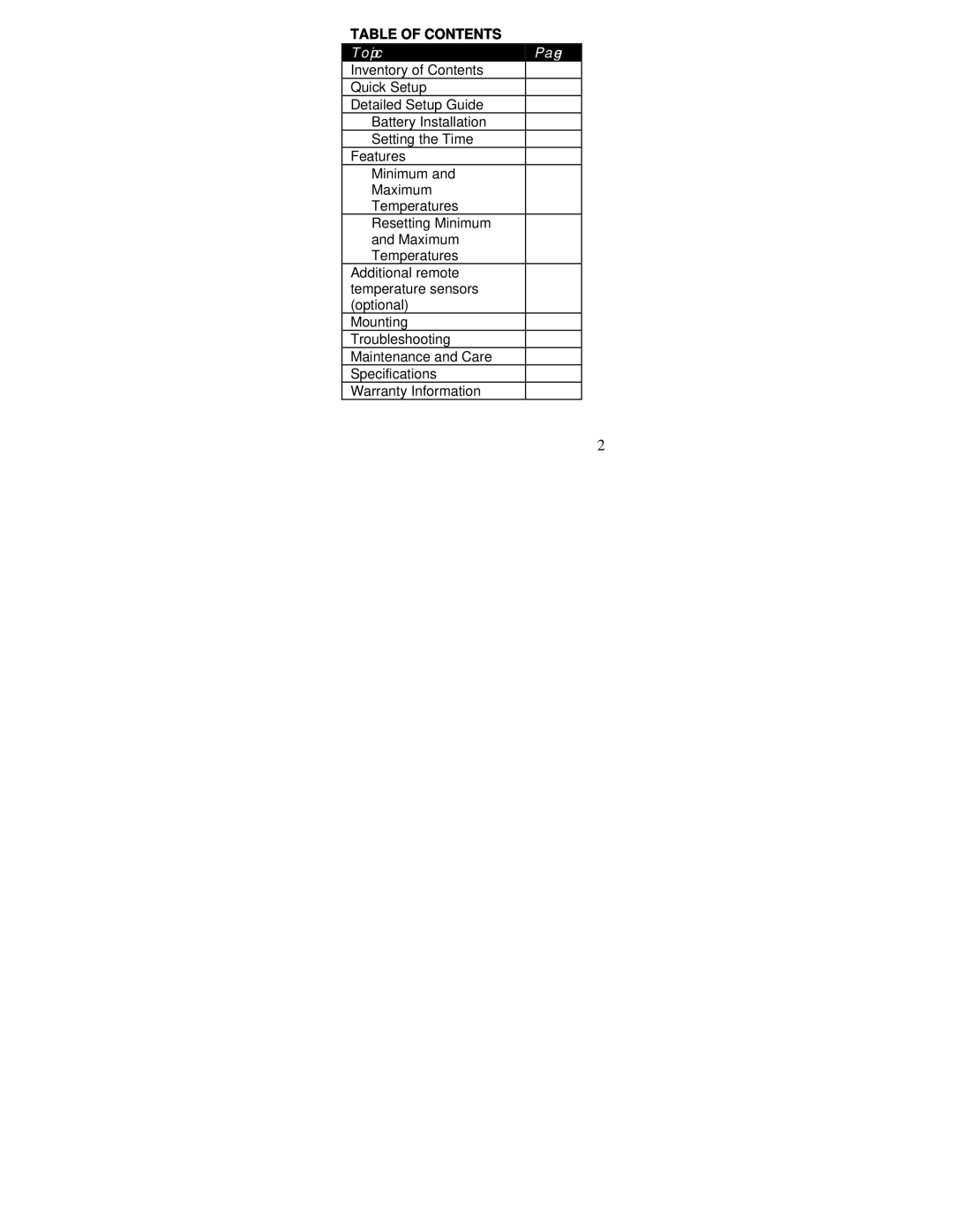 La Crosse Technology WS-7013U-IT instruction manual Table of Contents 