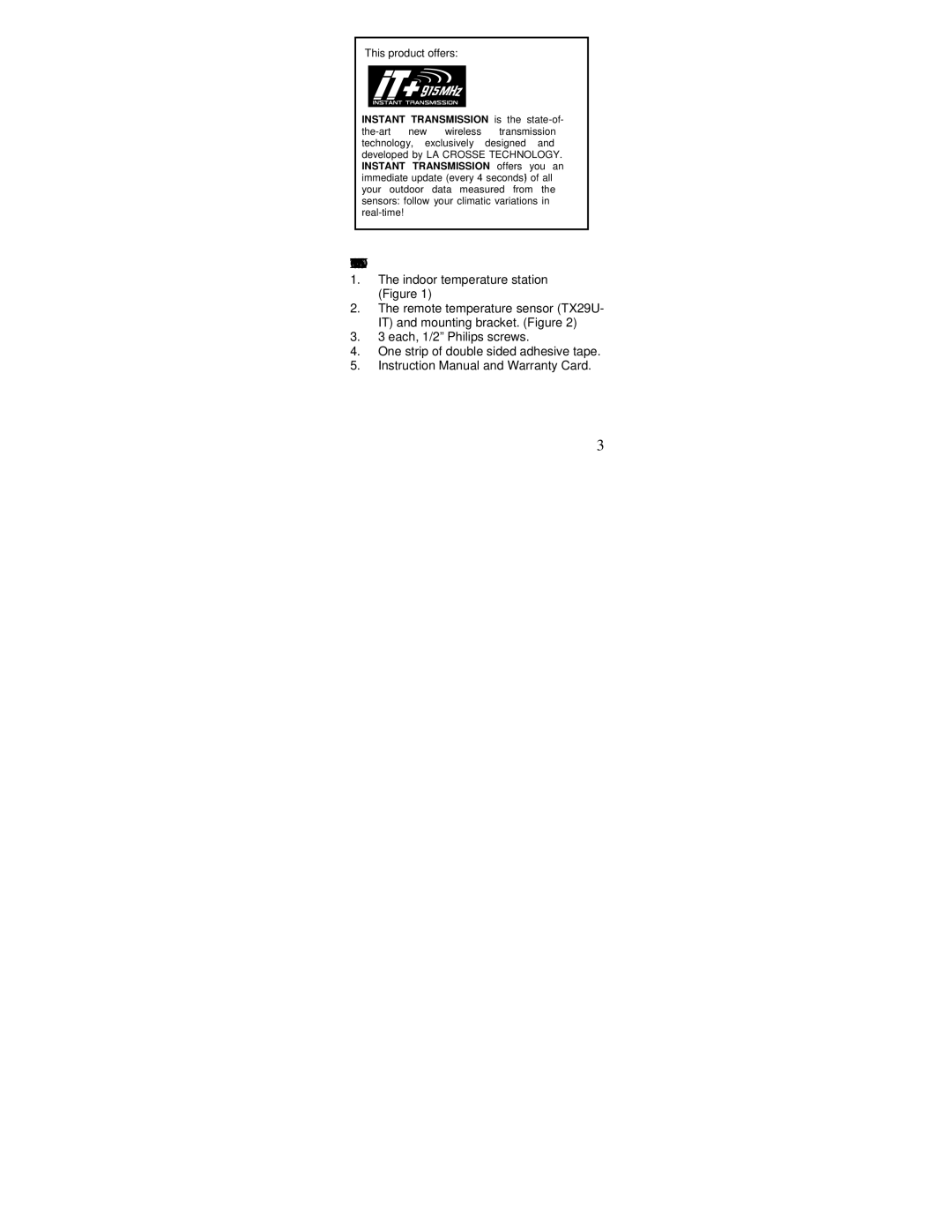 La Crosse Technology WS-7013U-IT instruction manual Inventory of Contents 