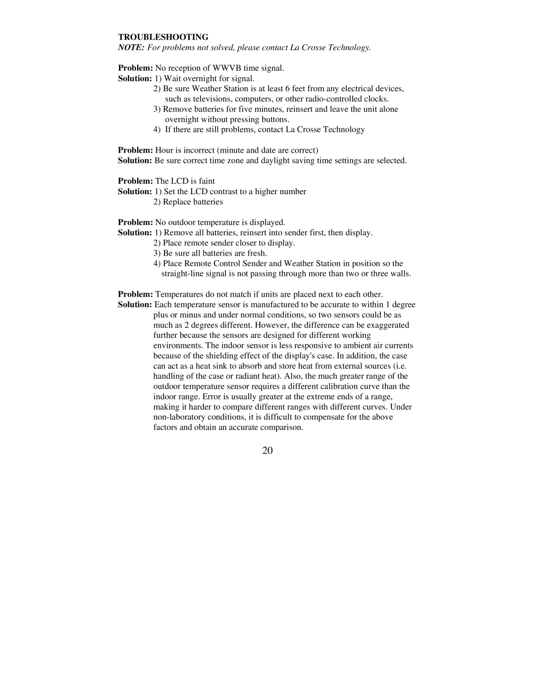 La Crosse Technology WS-7014U instruction manual Troubleshooting 