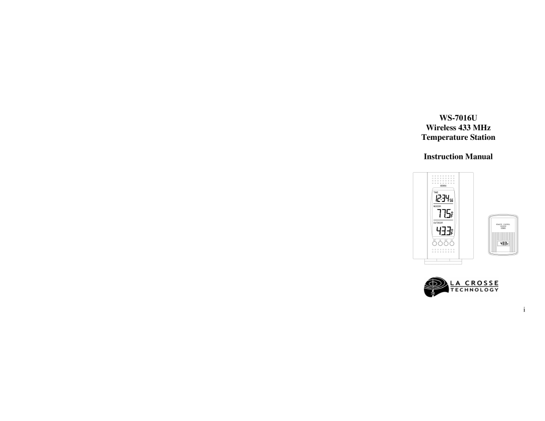 La Crosse Technology instruction manual WS-7016U Wireless 433 MHz Temperature Station 