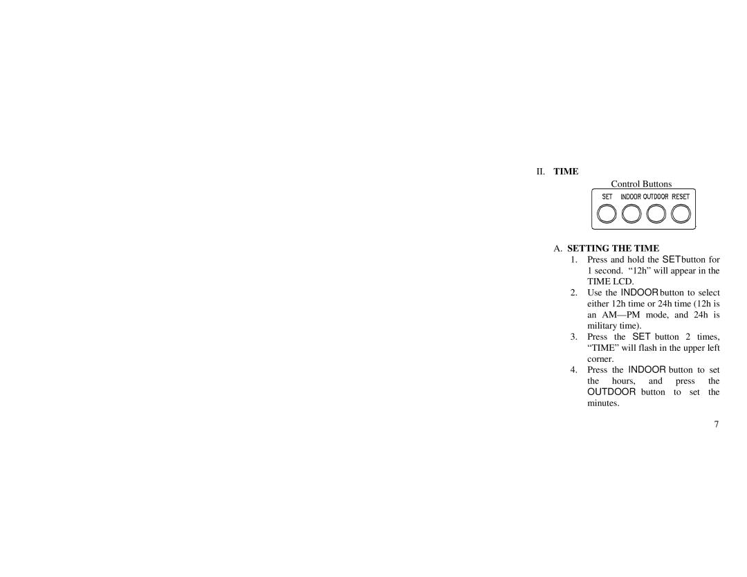 La Crosse Technology WS-7016U instruction manual II. Time, Setting the Time 