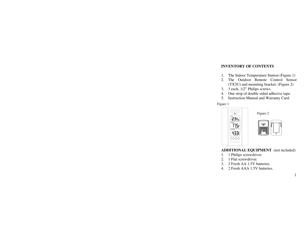 La Crosse Technology WS-7016U instruction manual Inventory of Contents 