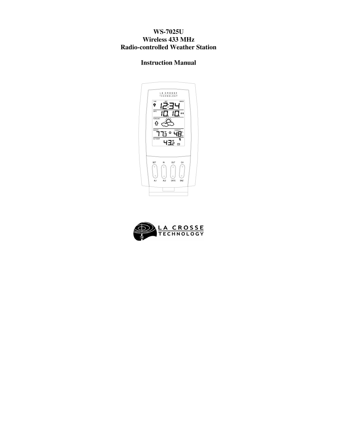 La Crosse Technology instruction manual WS-7025U Wireless 433 MHz Radio-controlled Weather Station 