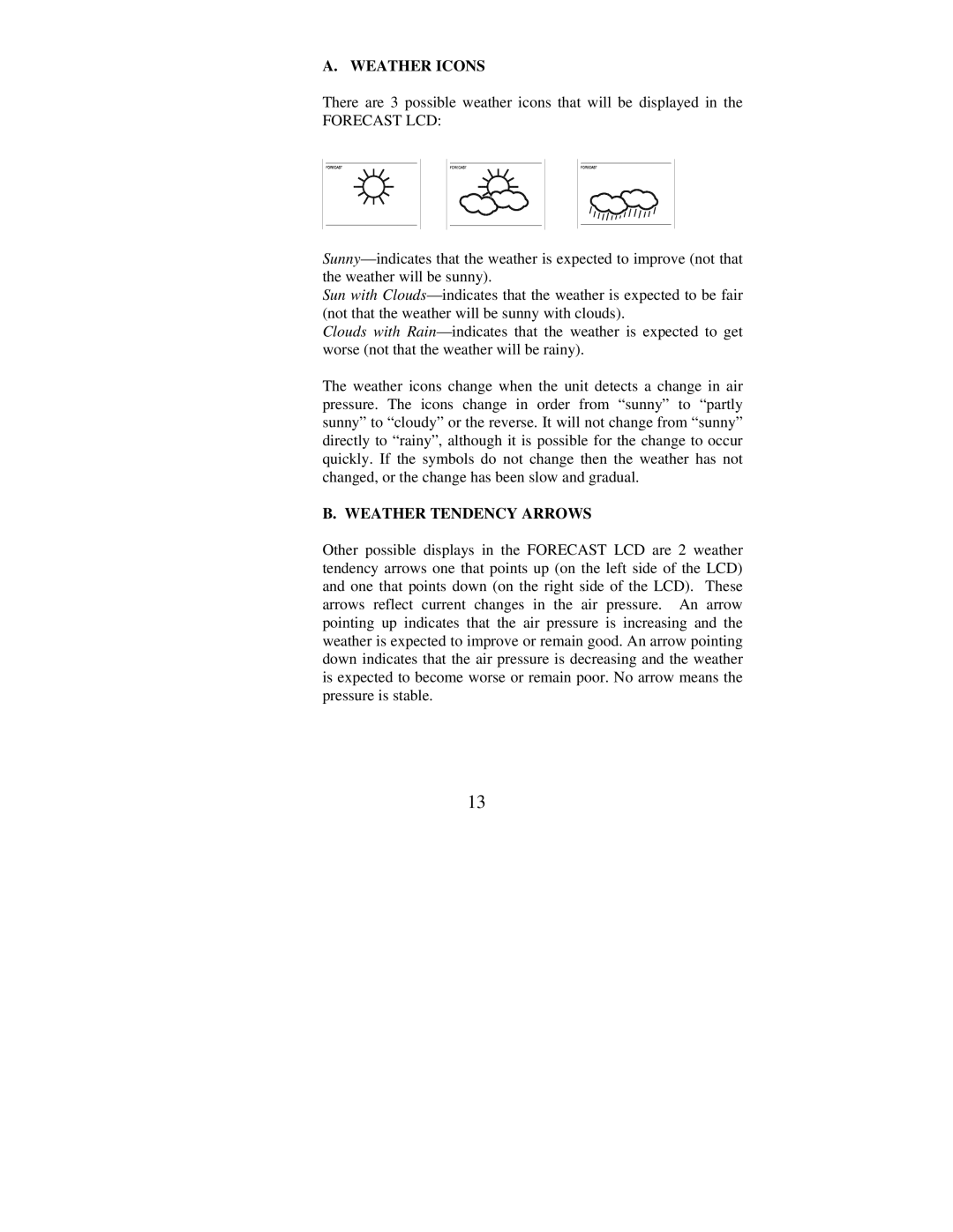 La Crosse Technology WS-7025U instruction manual Weather Icons, Weather Tendency Arrows 