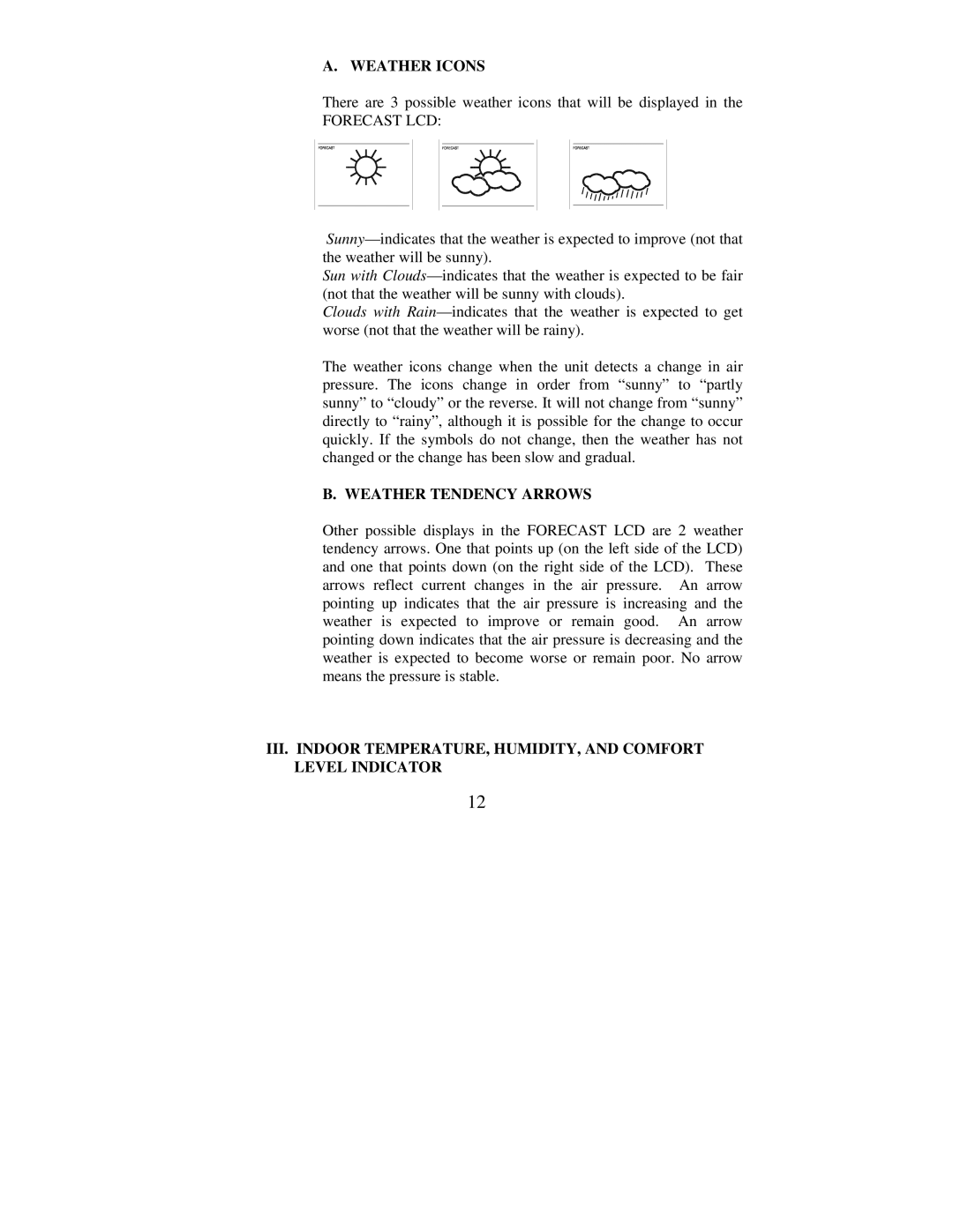 La Crosse Technology WS-7026U instruction manual Weather Icons, Weather Tendency Arrows 