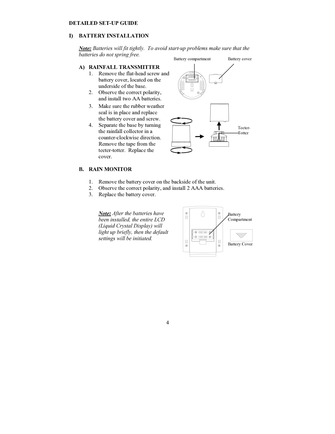 La Crosse Technology WS-7038U Detailed SET-UP Guide Battery Installation, Rainfall Transmitter, Rain Monitor 