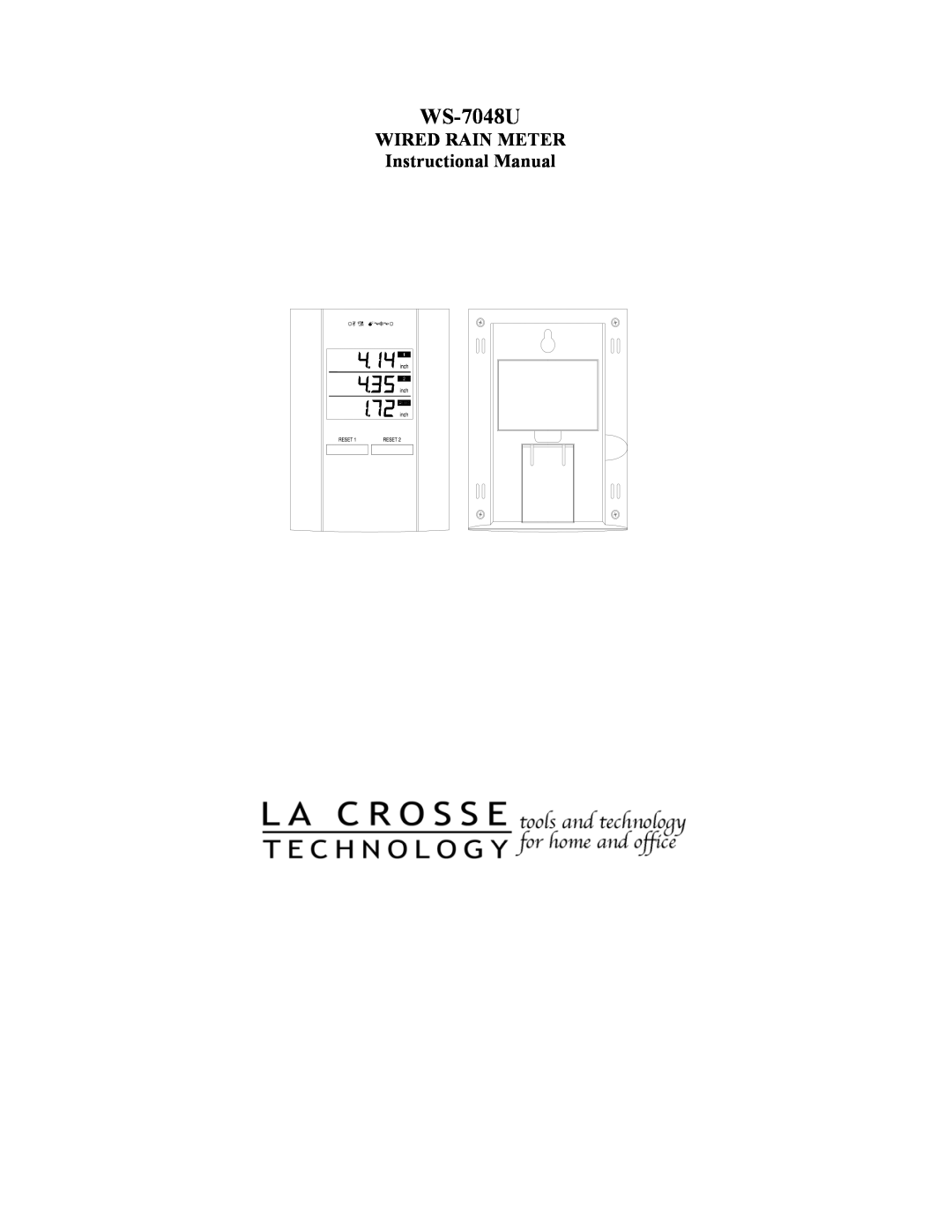La Crosse Technology WS-7048U manual WIRED RAIN METER Instructional Manual 