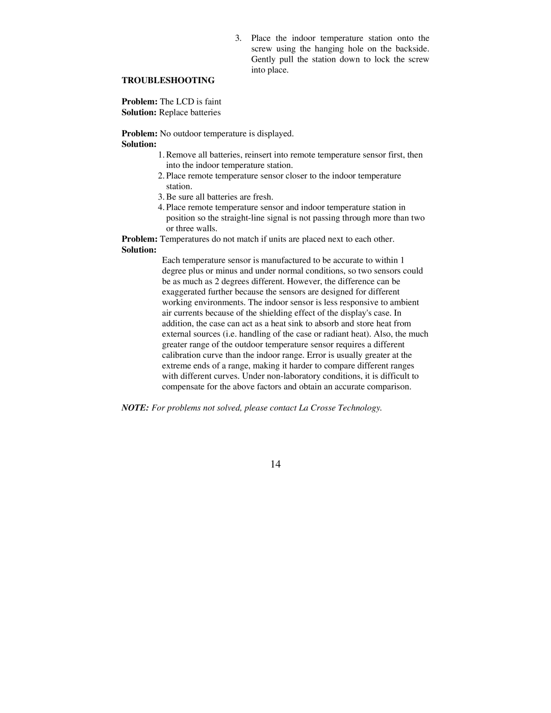 La Crosse Technology WS-7049U instruction manual Troubleshooting, Solution 