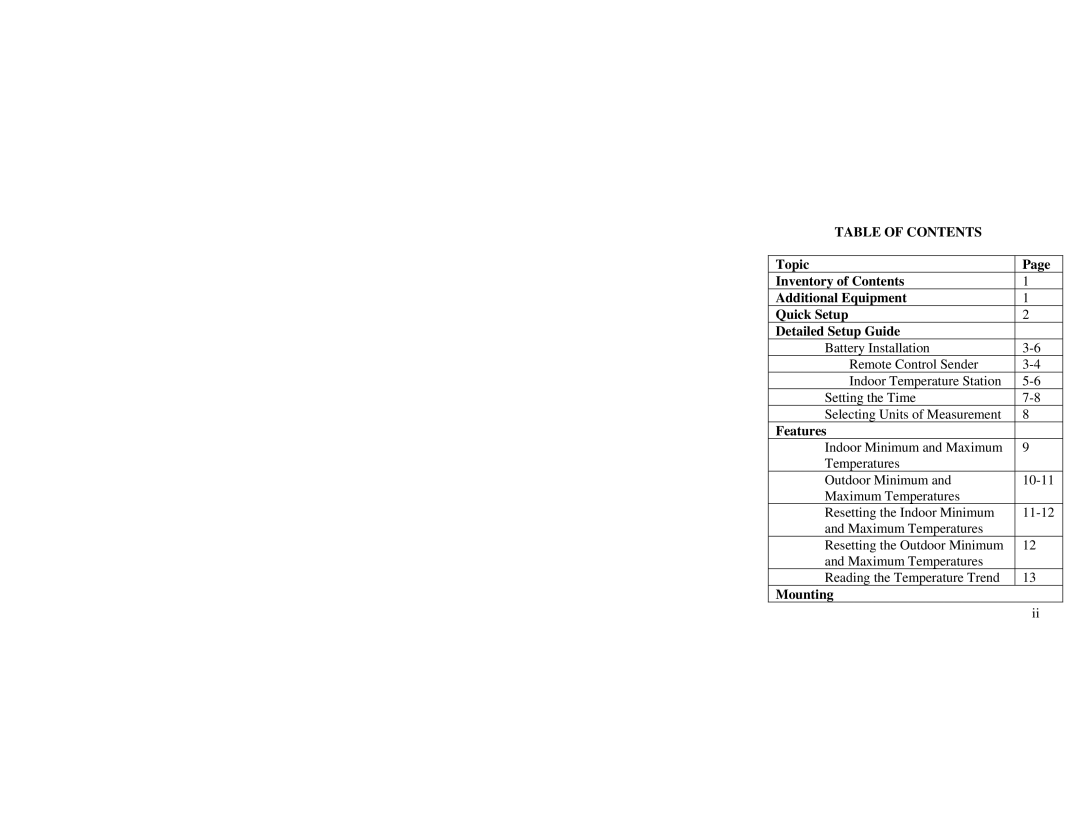 La Crosse Technology WS-7054U instruction manual Table of Contents 