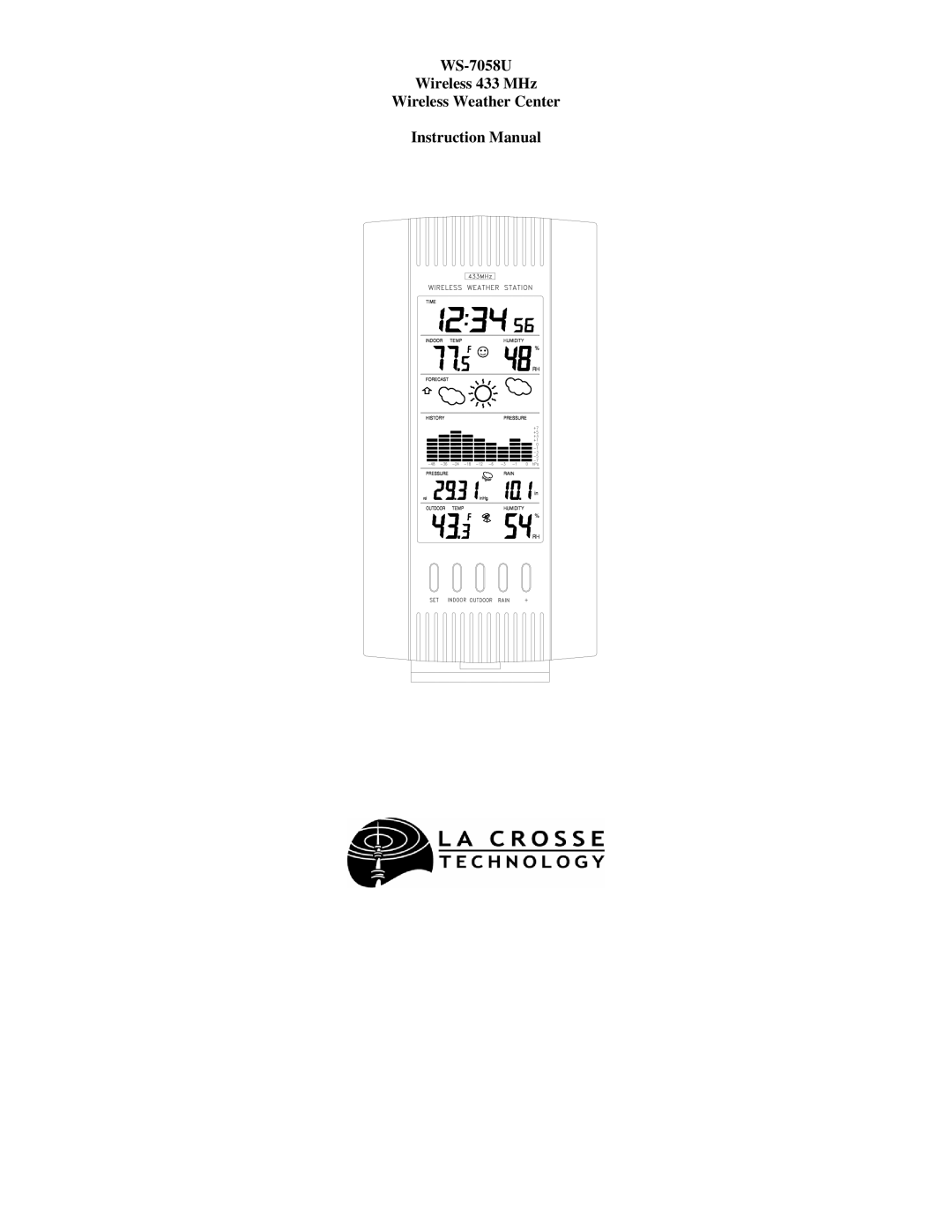 La Crosse Technology instruction manual WS-7058U Wireless 433 MHz Wireless Weather Center 