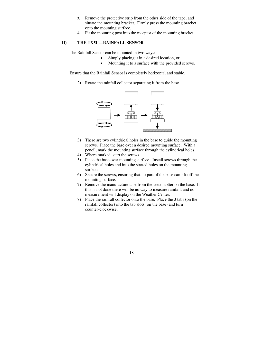 La Crosse Technology WS-7058U instruction manual II the TX5U-RAINFALL Sensor 