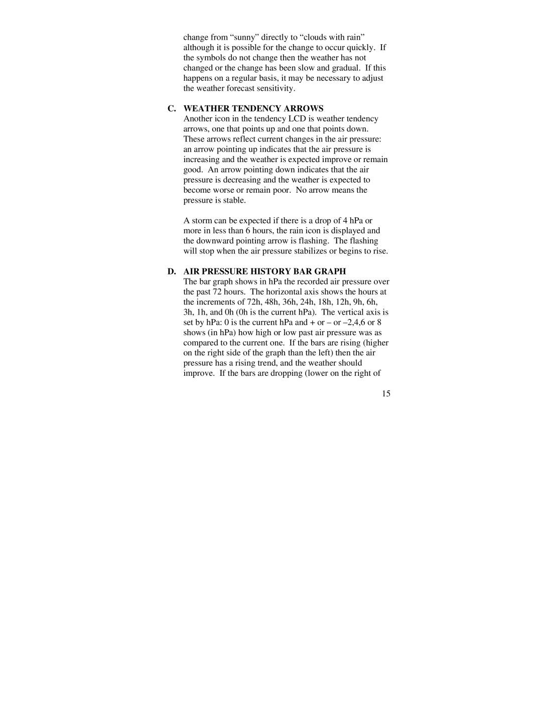 La Crosse Technology WS-7059-SU instruction manual Weather Tendency Arrows, AIR Pressure History BAR Graph 