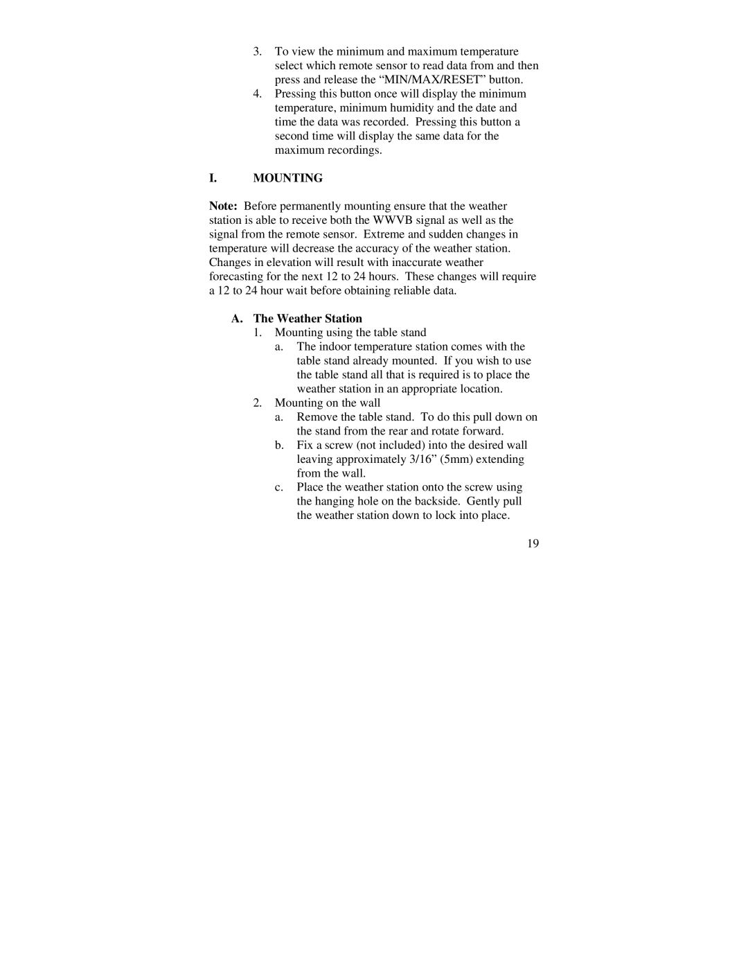 La Crosse Technology WS-7059-SU instruction manual Mounting, Weather Station 