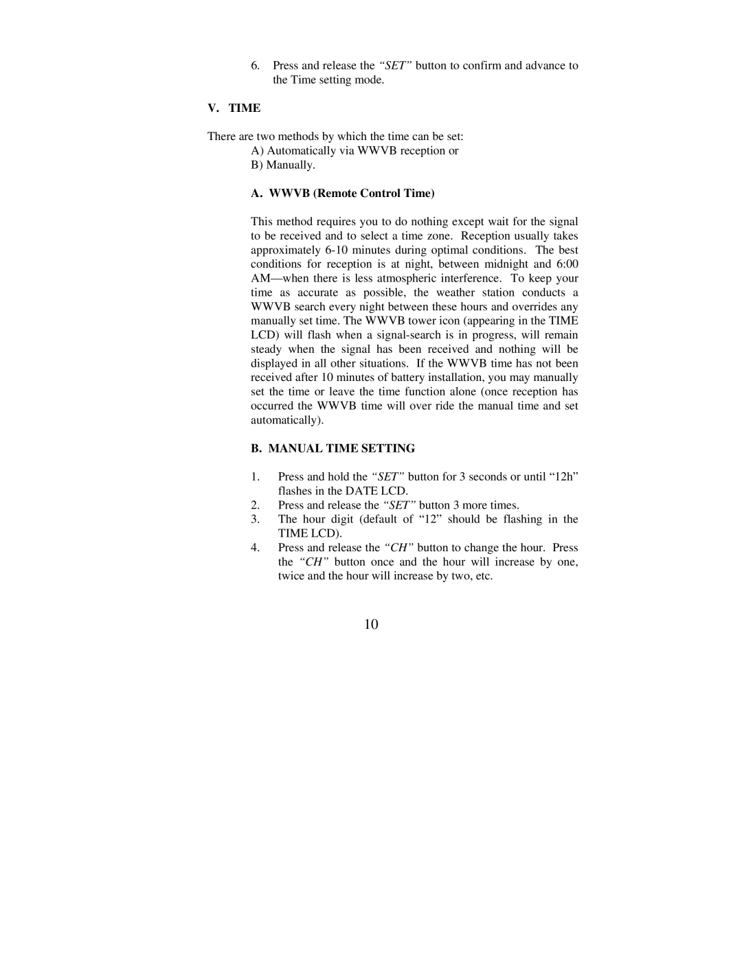 La Crosse Technology WS-7076U instruction manual Wwvb Remote Control Time, Manual Time Setting 