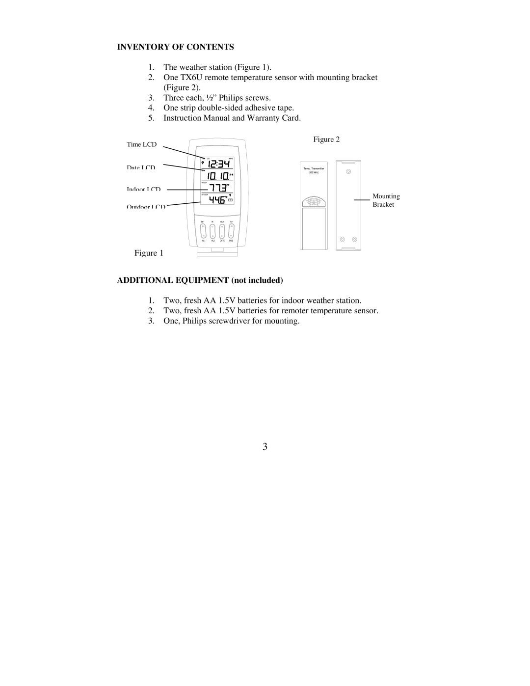 La Crosse Technology WS-7076U instruction manual Inventory of Contents 