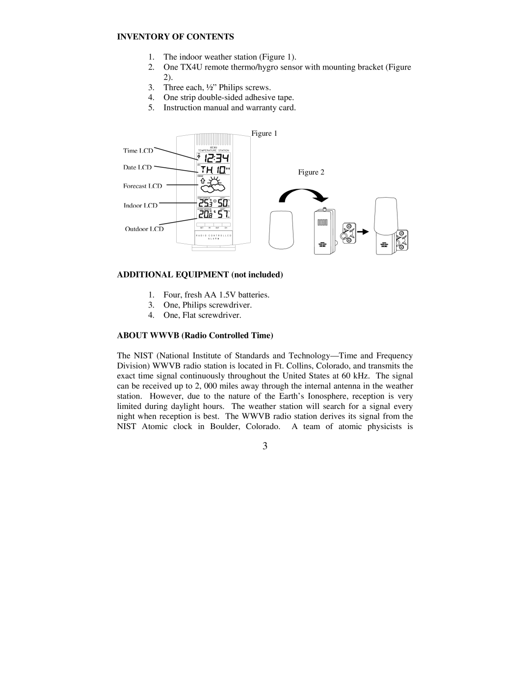 La Crosse Technology WS-7078TWC instruction manual Inventory of Contents 